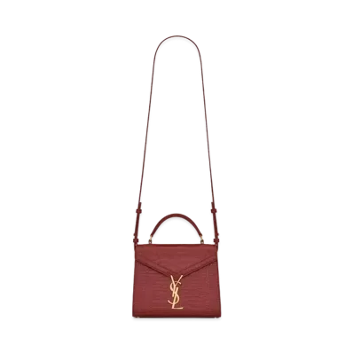 Saint Laurent Cassandra Mini Top Handle Bag In Crocodile-Embossed Leather "Opyum Red"