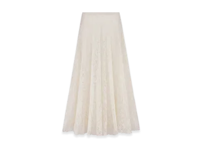 Dior Women's Mohair and Alpaca Blend Lace Flared Mid Length Skirt "Ecru"