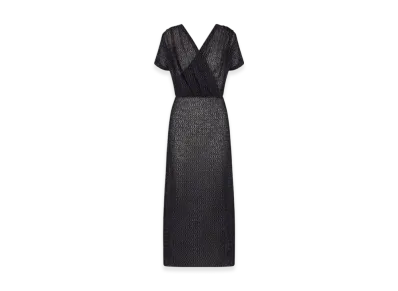 Dior Women's Openwork Mohair Alpaca and Silk Blend Knit Wraparound Mid Length Dress "Black"