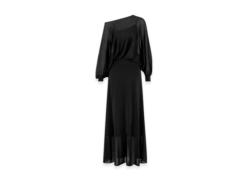 Dior Women's Openwork Silk Blend Knit Straight Cut Long Dress "Black"