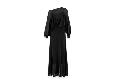Dior Women's Openwork Silk Blend Knit Straight Cut Long Dress "Black"