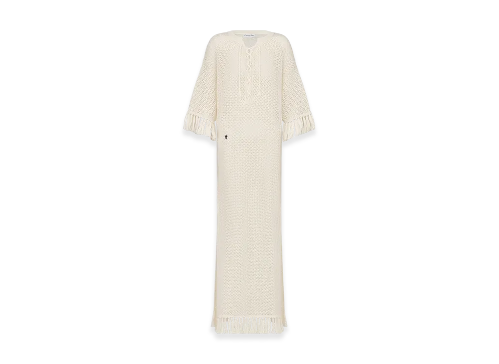 Dior Women's Cotton Knit Dioriviera Fringed Caftan "Ecru"