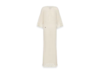 Dior Women's Cotton Knit Dioriviera Fringed Caftan "Ecru"
