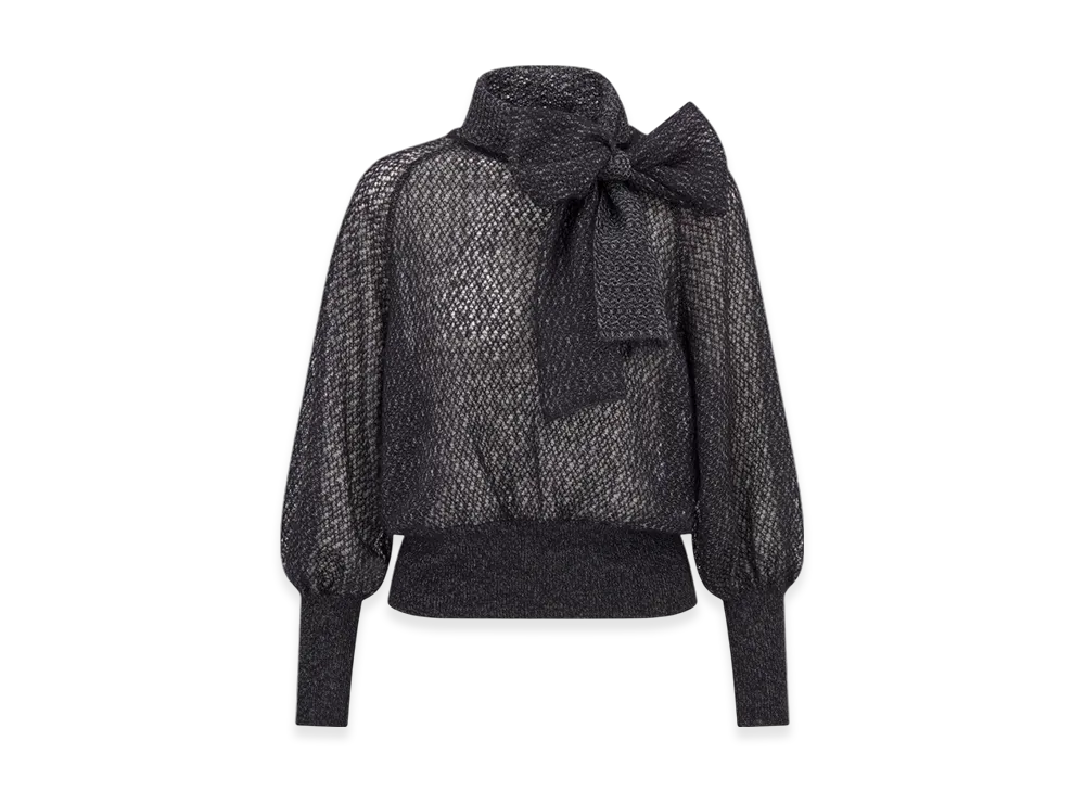 Dior Women's Mohair Alpaca and Silk Blend Knit Ascot Sweater "Black"