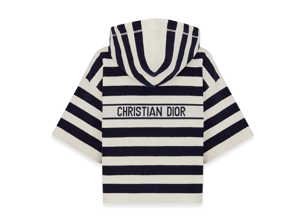 Dior Women's Technical Terry Cotton Jersey with Dior Mariniere Motif Dioriviera S/S Hooded Sweatshirt "White/Navy Blue"