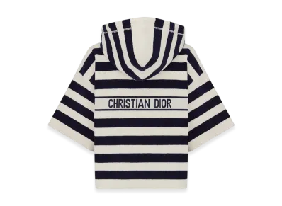 Dior Women's Technical Terry Cotton Jersey with Dior Mariniere Motif Dioriviera S/S Hooded Sweatshirt "White/Navy Blue"