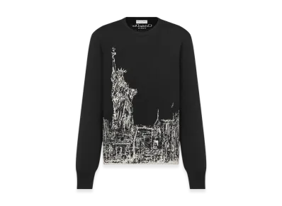 Dior Women's Cashmere and Silk Knit with New York Motif Embroidered Sweater "Black/White"