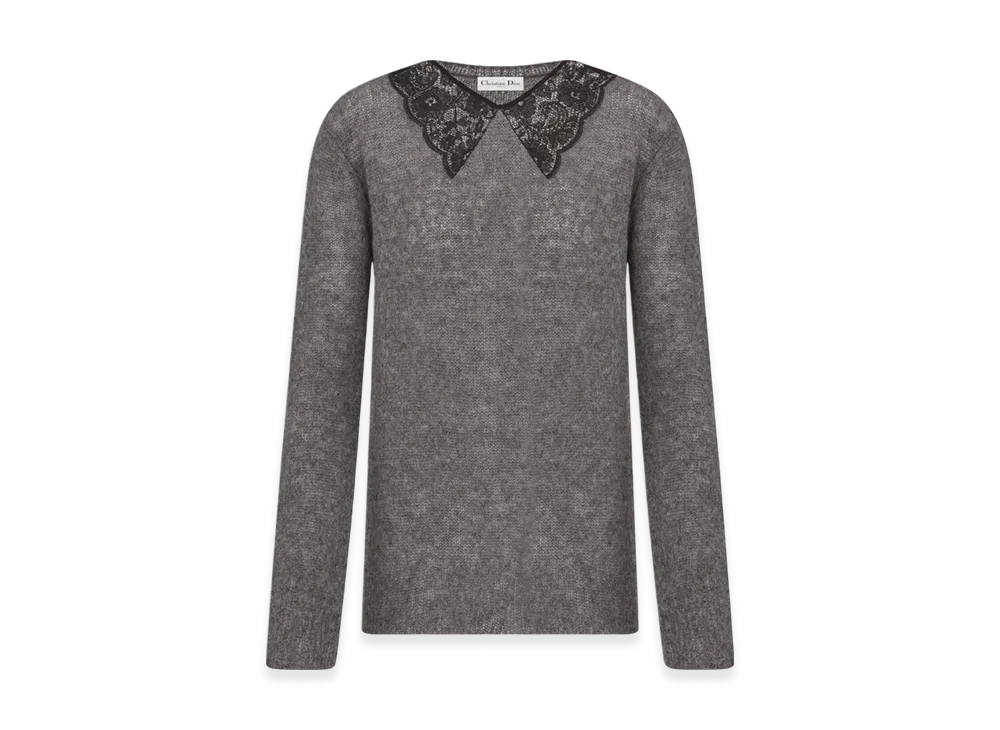 Dior Women's Cashmere Knit with Silk Lace Sweater "Gray"