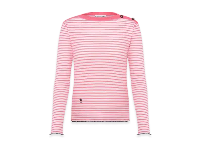 Dior Women's Linen Cashmere and Silk Ribbed Knit with Dior Mariniere Motif Dioriviera Sweater "White/Candy Pink"