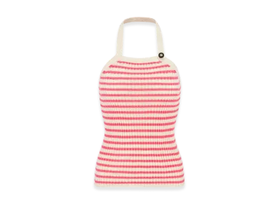 Dior Women's Cotton Ribbed Knit with Dior Mariniere Motif Dioriviera Backless Tank Top "White/Candy Pink"