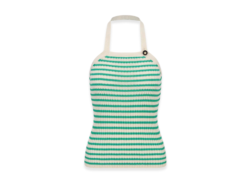 Dior Women's Cotton Ribbed Knit with Dior Mariniere Motif Dioriviera Backless Tank Top "White/Aquamarina"