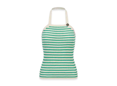 Dior Women's Cotton Ribbed Knit with Dior Mariniere Motif Dioriviera Backless Tank Top "White/Aquamarina"