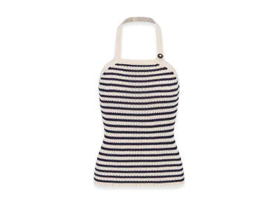 Dior Women's Dioriviera Backless Tank Top Cotton Ribbed Knit with Dior Mariniere Motif "White/Navy Blue"