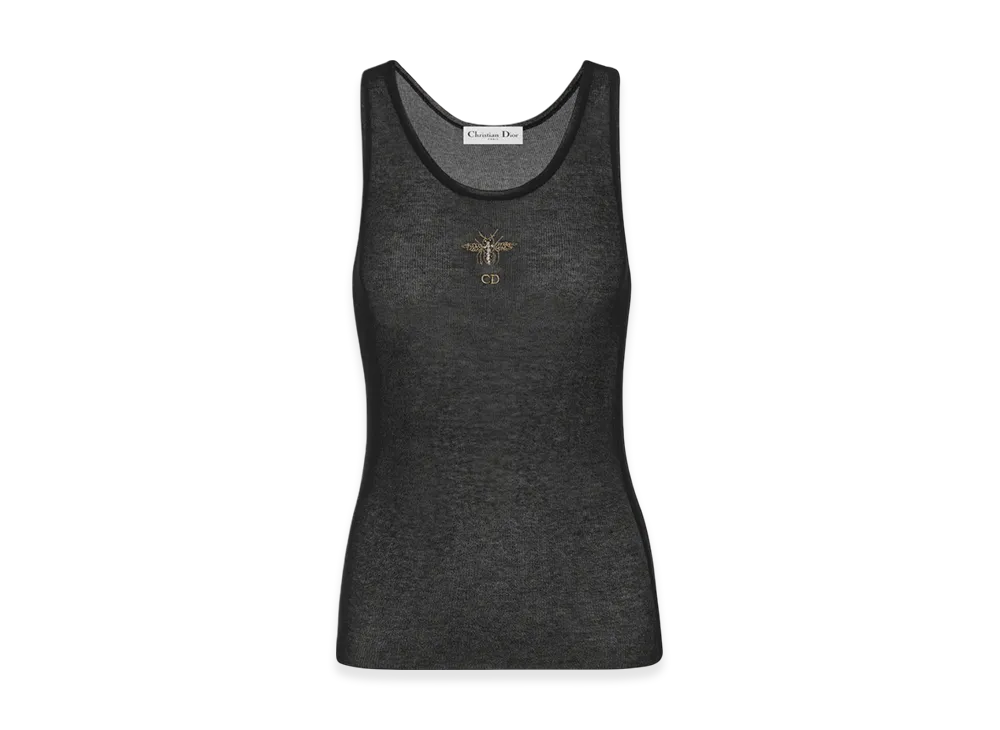 Dior Women's Cotton Technical Mesh with Bee Embroidery Tank Top "Black"