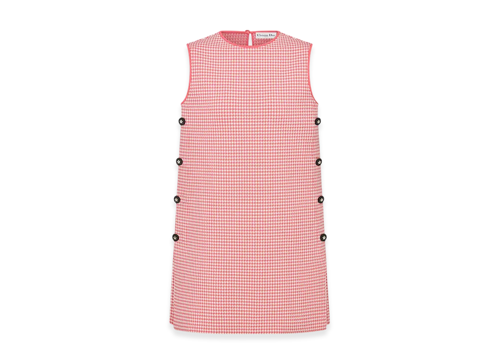 Dior Women's Houndstooth Technical Knit Dioriviera Short Straight Dress "White/Candy Pink"