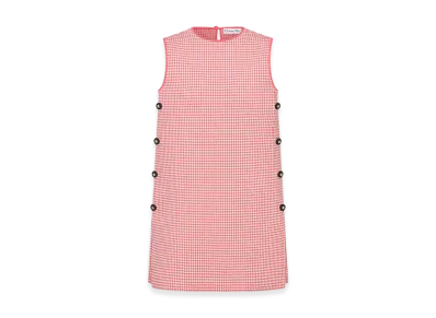 Dior Women's Houndstooth Technical Knit Dioriviera Short Straight Dress "White/Candy Pink"