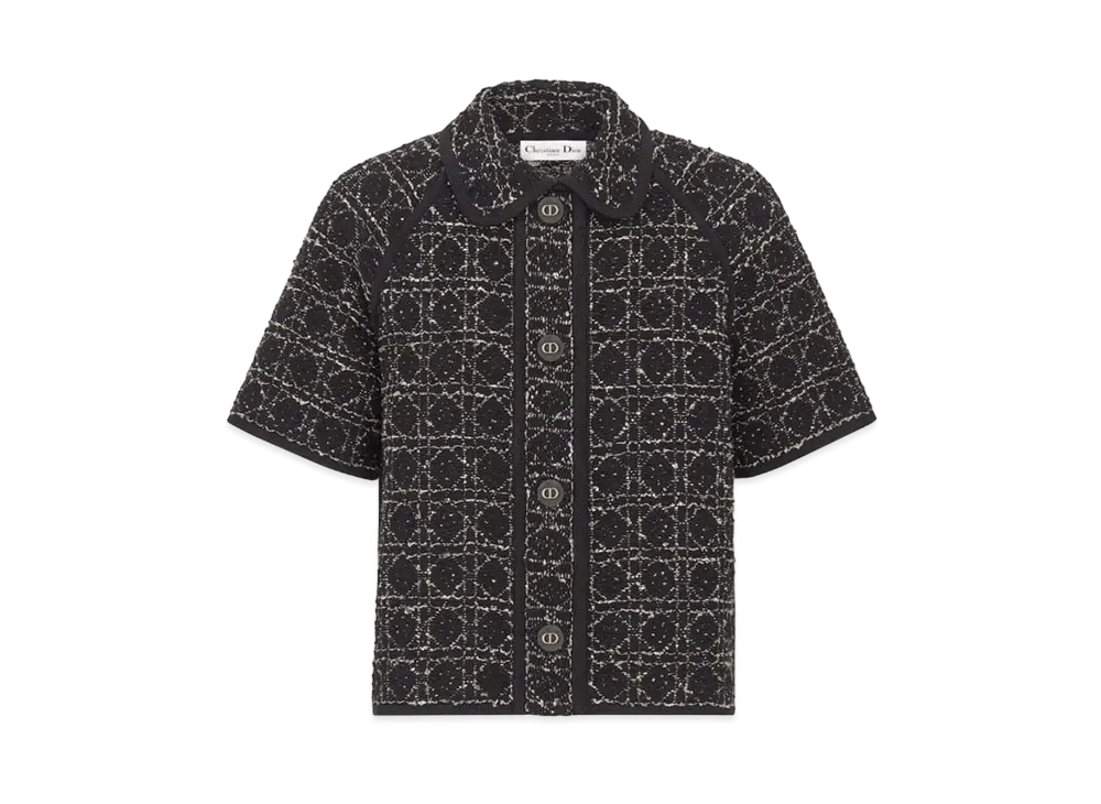 Dior Macrocannage Short-Sleeved Jacket Cotton and Silk Blend Tweed "Black/White"