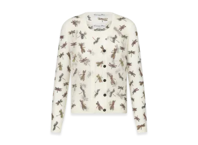 Dior Women's Mohair and Alpaca Blend Knit with Dragonfly Motif Twinset "White"