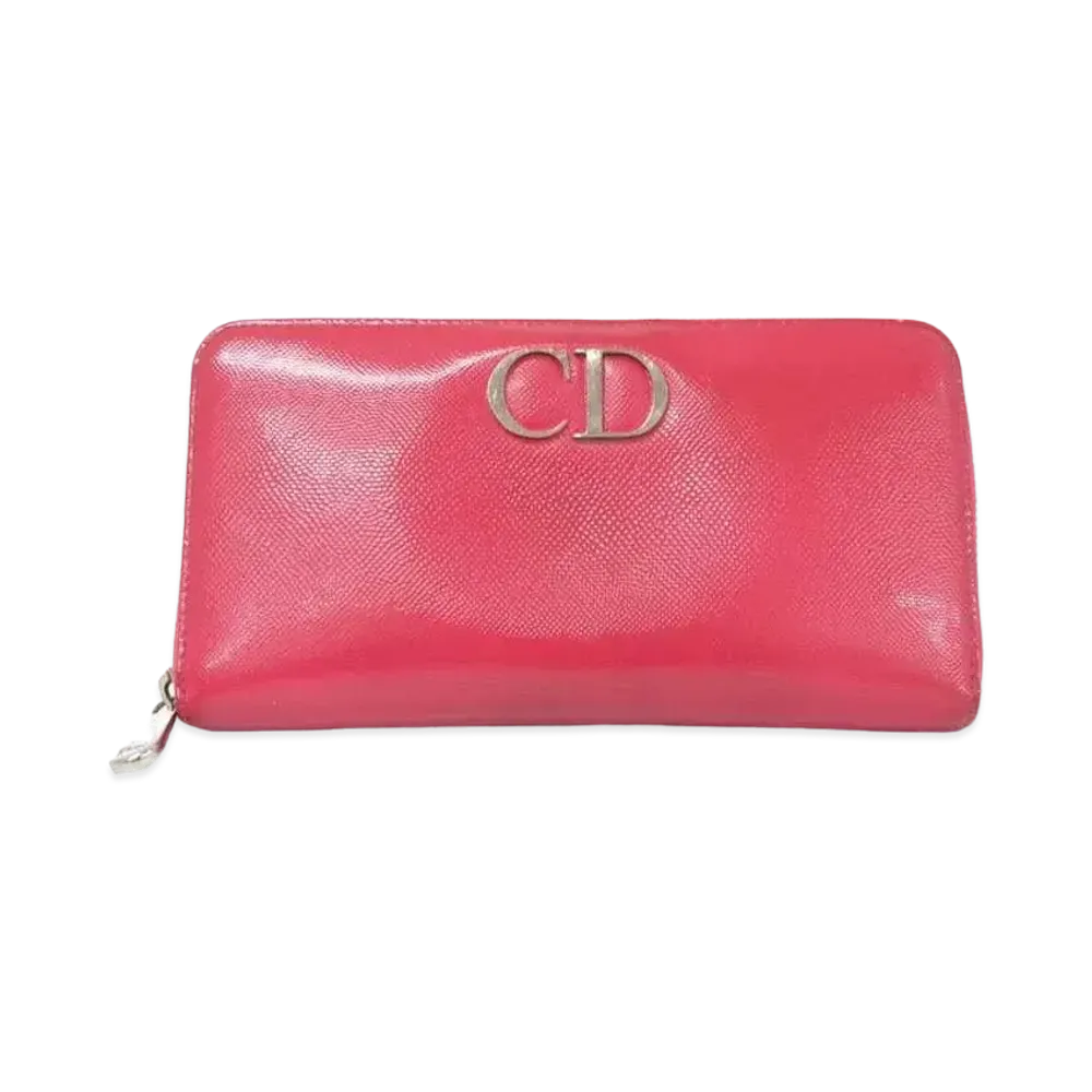 Dior Patent Leather Round Fastener Wallet "Red"