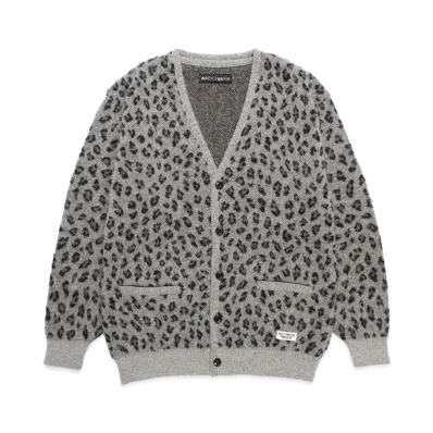 WACKO MARIA Leopard Jacquard Mohair Knit Cardigan "Gray"