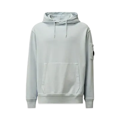 C.P. Company Cotton Diagonal Fleece Resist Dyed Hooded Lens Sweatshirt "Cerulean Light Blue"