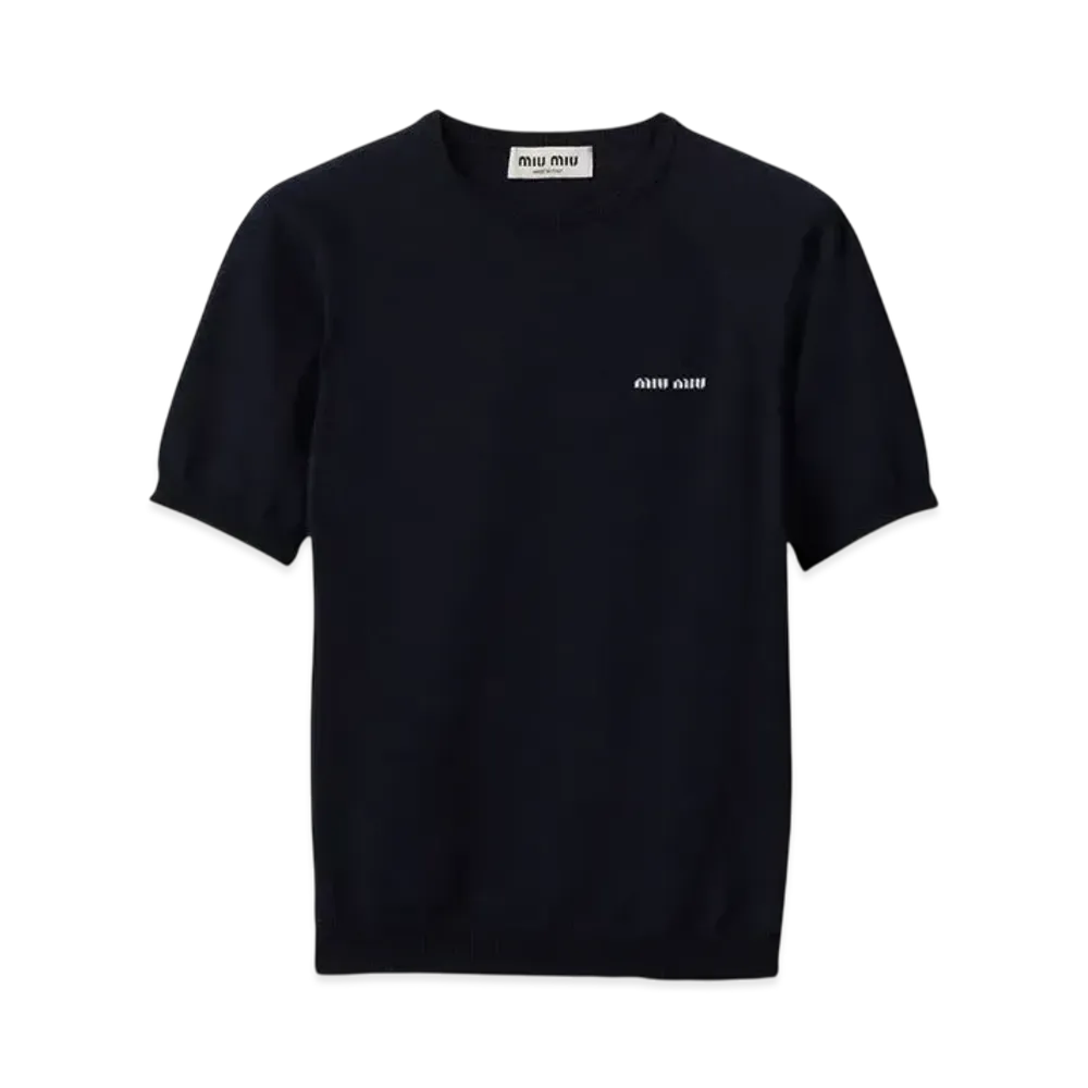 MIUMIU Women's Wool Crew-Neck Sweater "Navy"