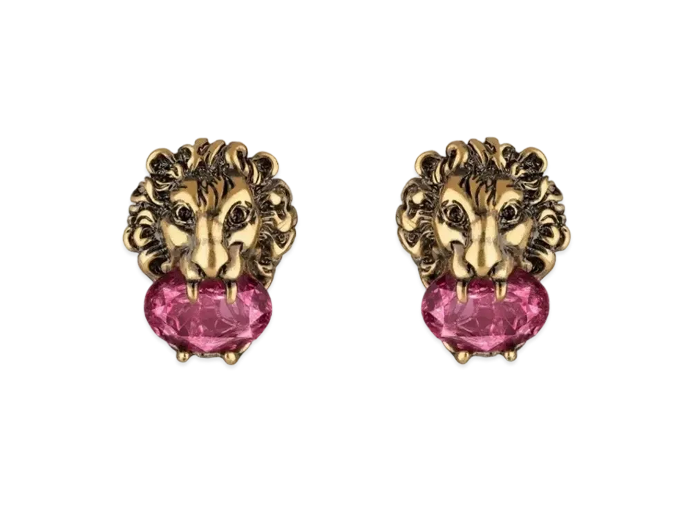 GUCCI Crystal Lion Head Earrings