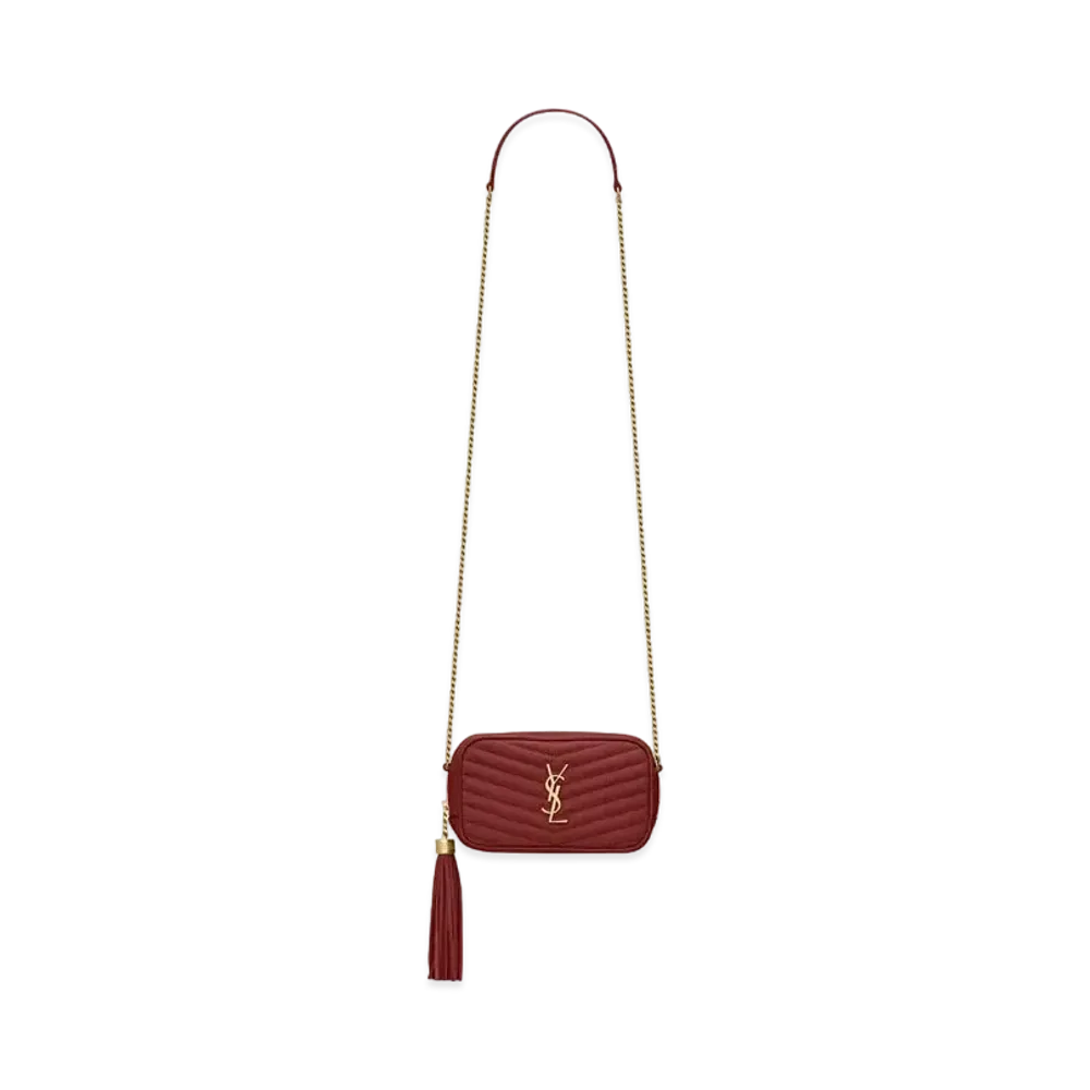 Saint Laurent Lou Mini Bag In Quilted Grain De Poudre Embossed Leather "Rouge Opyum"