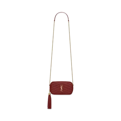 Saint Laurent Lou Mini Bag In Quilted Grain De Poudre Embossed Leather "Rouge Opyum"