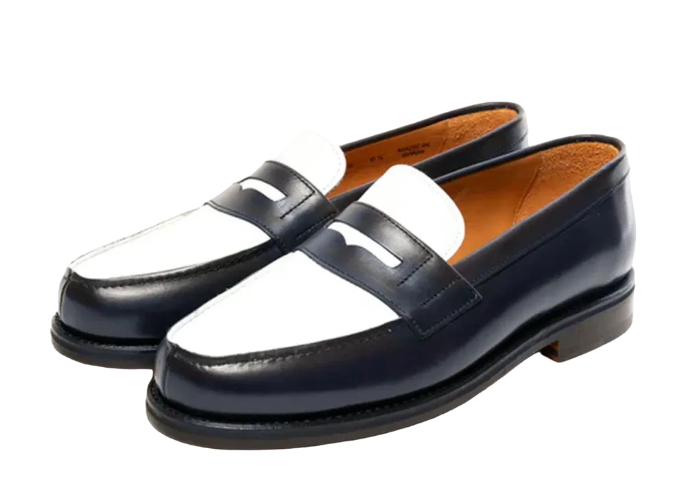 Berwick Coin Loafer HO217 Box Calf "Navy/White" 4456BLDINV Wide
