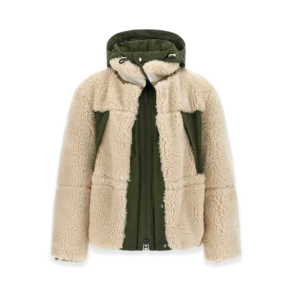 sacai Faux Shearling Parka Jacket "Beige/Khaki"