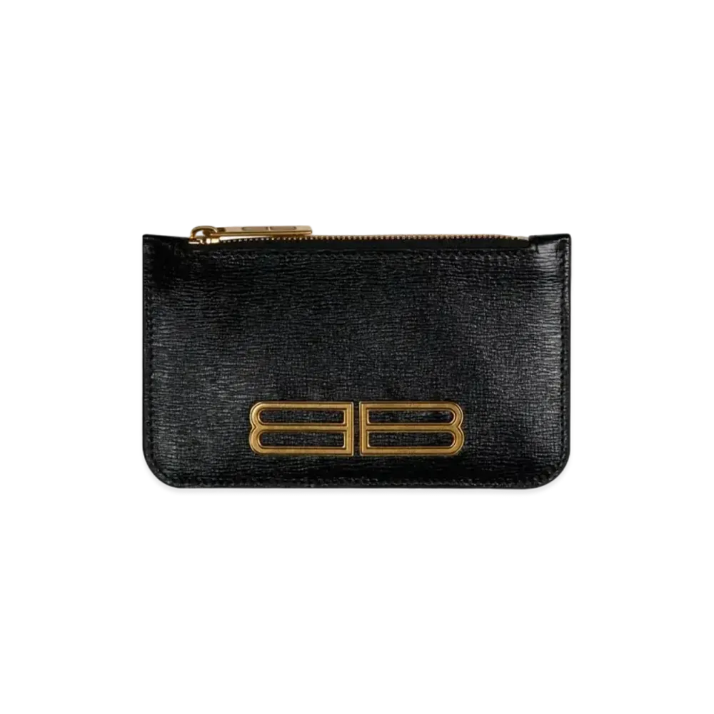 BALENCIAGA Gossip Long Coin And Card Holder In Stripe Embossed Calfskin "Black"
