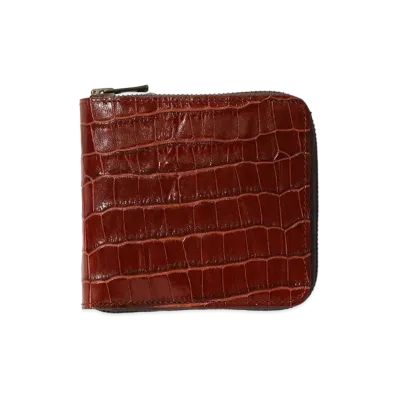Needles Single Wallet Crocodile Embossed Leather "Brown"
