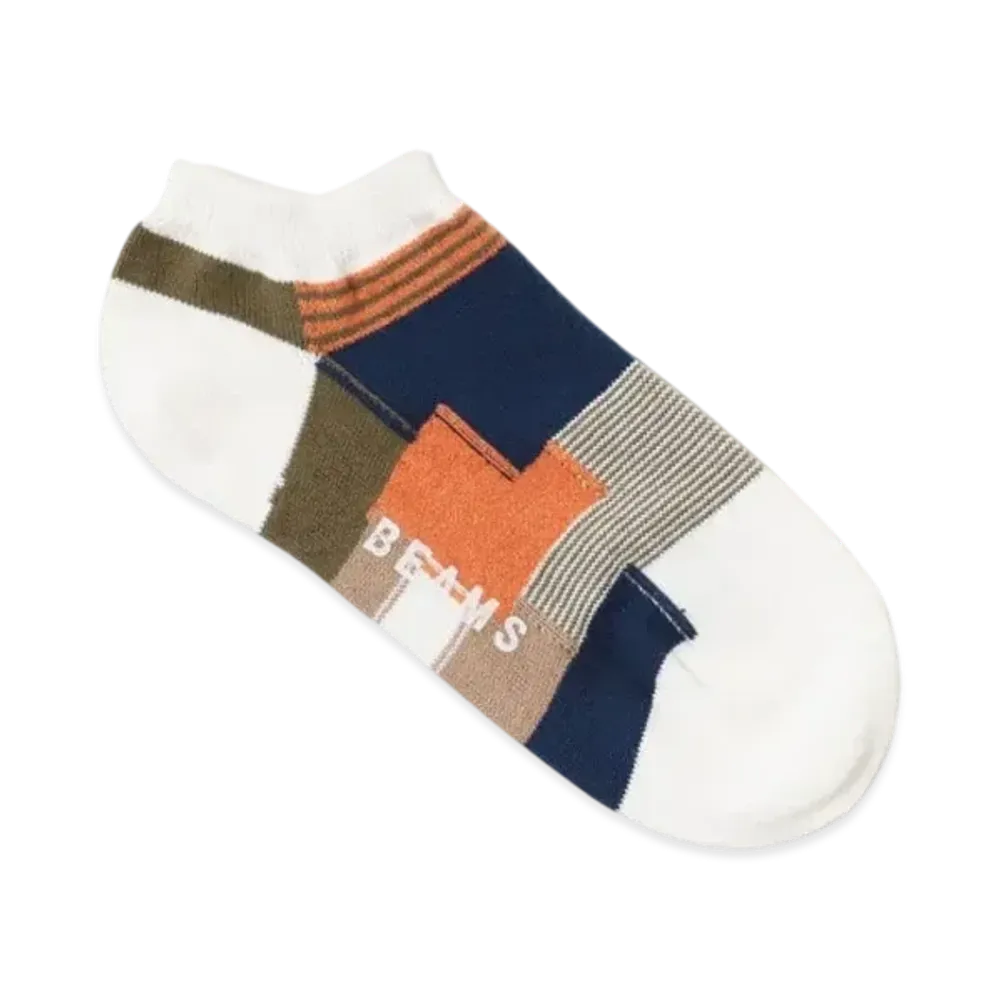 BEAMS Patchwork Ankle Socks "White"