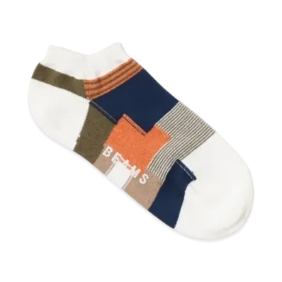 BEAMS Patchwork Ankle Socks "White"