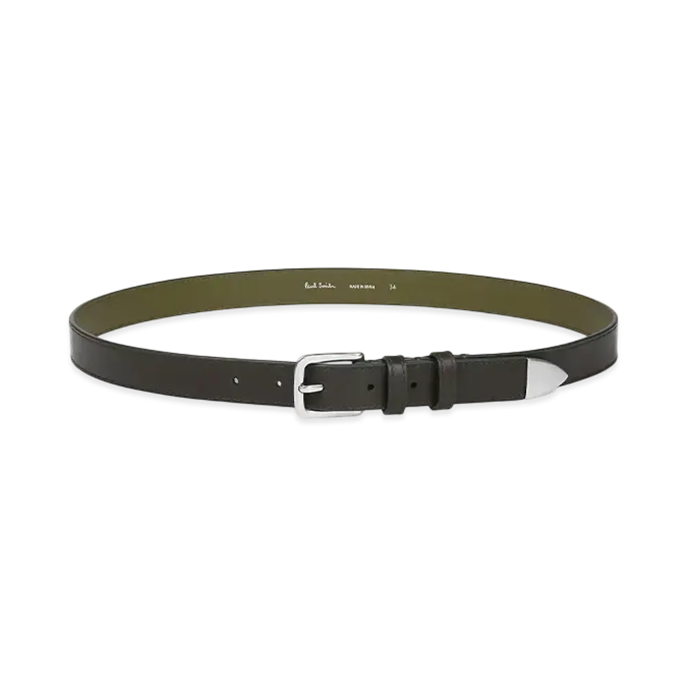 Paul Smith Grained Nubuck Leather Belt "DarkGreen"