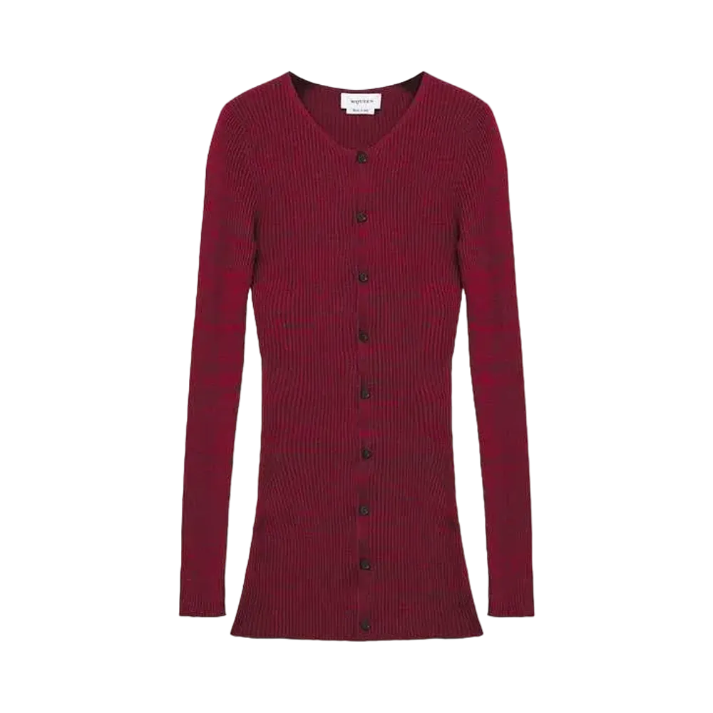 Alexander McQUEEN Ribbed Knit Cardigan "Bordeaux"