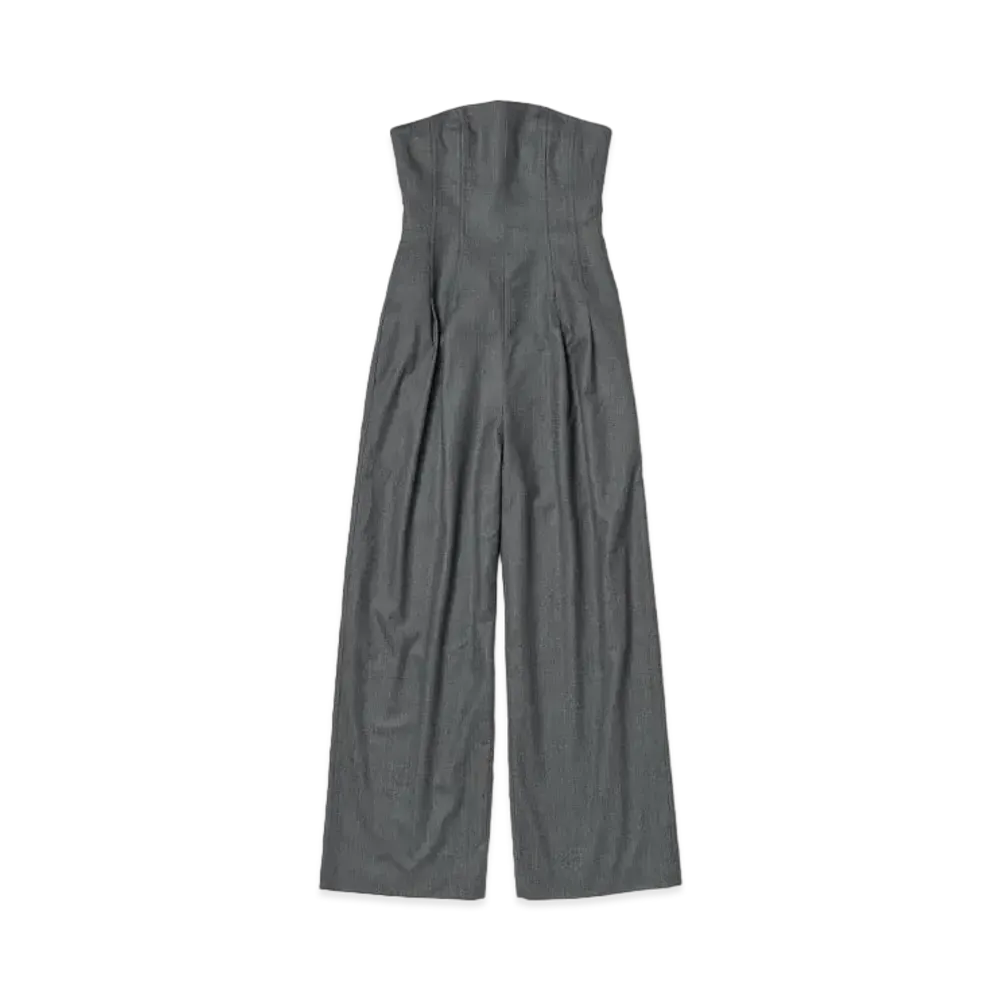 AURALEE Wool Fulling Flannel Stripe Jumpsuit "Top Gray"