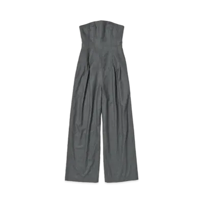 AURALEE Wool Fulling Flannel Stripe Jumpsuit "Top Gray"