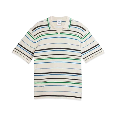 adidas x Wales Bonner Knit Polo Shirt "Wonder White/Green/Blue Bird/Night Indigo"