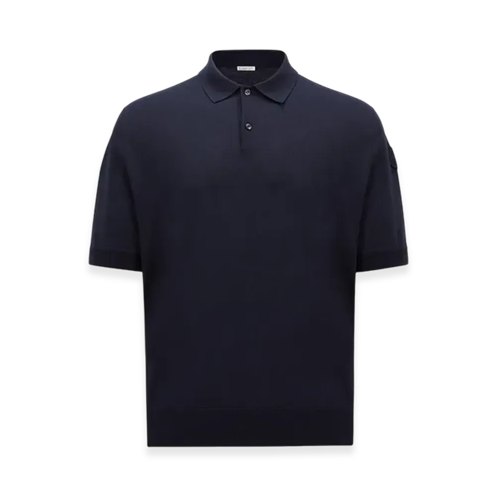 MONCLER Silk & Linen Knit Polo Shirt "Navy Blue"