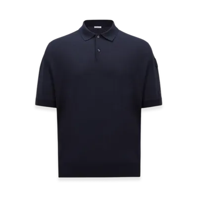 MONCLER Silk & Linen Knit Polo Shirt "Navy Blue"