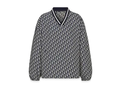 Dior Women's Technical Taffeta Jacquard with Dior Oblique Motif Pullover Anorak "Blue/Ecru"