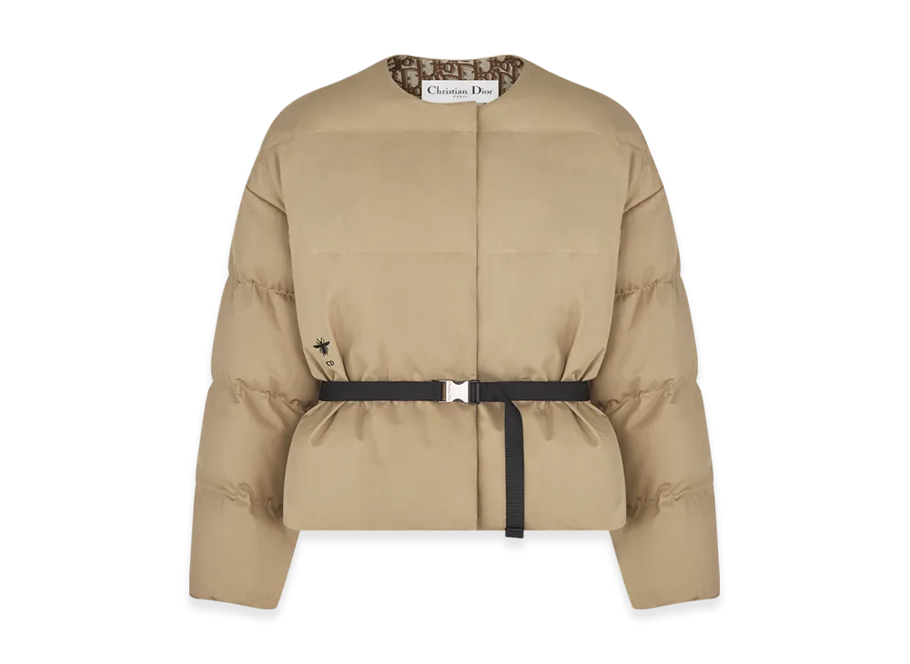 Dior Women's Cotton Gabardine with Dior Oblique Interior Puffer Jacket with Belt "Beige"