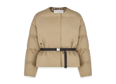 Dior Women's Cotton Gabardine with Dior Oblique Interior Puffer Jacket with Belt "Beige"