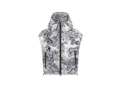 Dior Women's Technical Taffeta Jacquard with Toile De Jouy Sauvage Motif Hooded Vest "Blue/White"