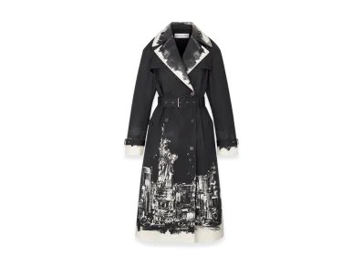 Dio Cotton Gabardine with New York Motif Trench Coat "Black/White"