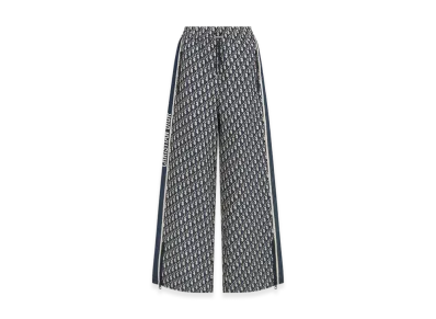 Dior Women's Technical Taffeta Jacquard with Dior Oblique Motif Flared Pants "Blue/Ecru"