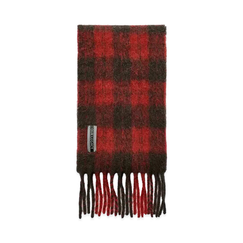 OUR LEGACY Estate Scarf "Burnt Red Plaid Fuzzy Alpaca"