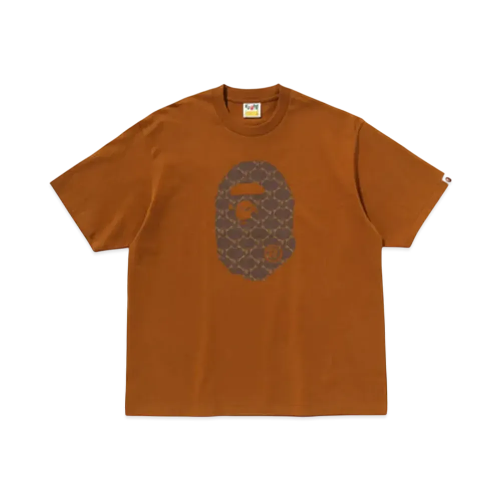 A BATHING APE College Monogram Ape Head Relaxed Fit Tee "Beige"